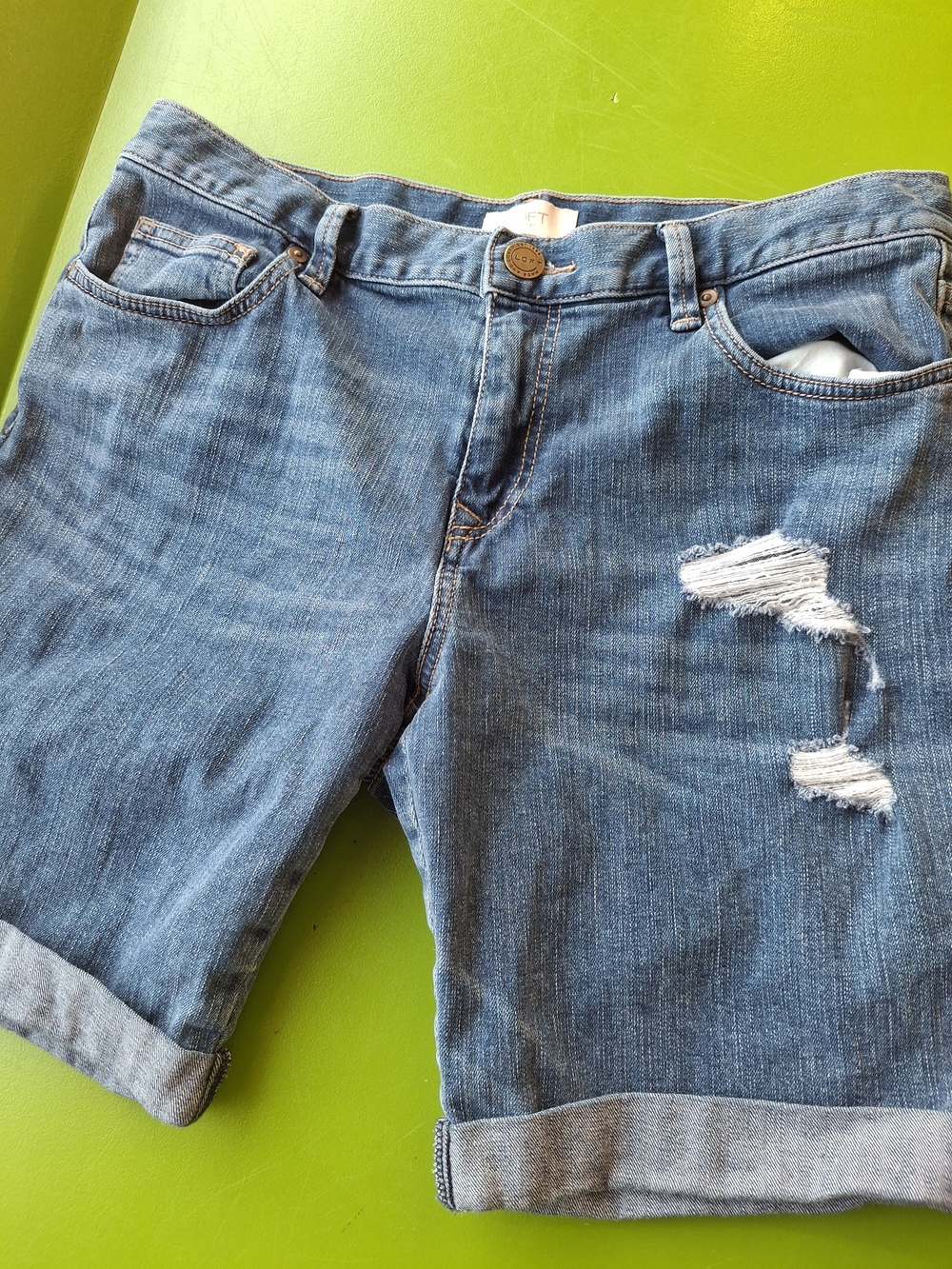 LOFT Distressed Rolled Cuff Denim Shorts - Blue